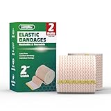 Elastic Bandage Wrap 2” Wide, 2 Pack | High-Performance Compression Bandage Wrap | Reusable | Excellent Elasticity for Legs, Ankle, Knee, Tummy, Body, Wrist | Sports & Outdoors (2 Pack)