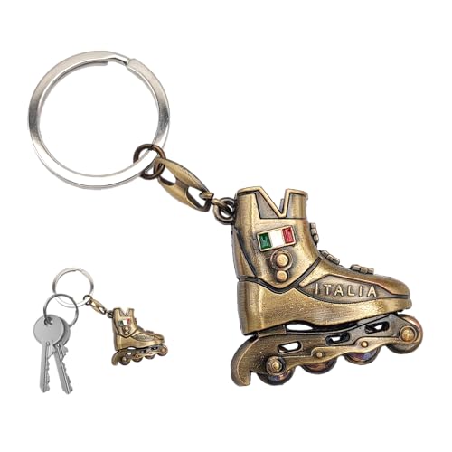 Leddy Living Llavero de bolsillo con anillo de patines de ruedas en línea, llavero de la bandera nacional italiana de Italia, de metal, accesorio para hombre y mujer, idea de regalo, latón., Talla