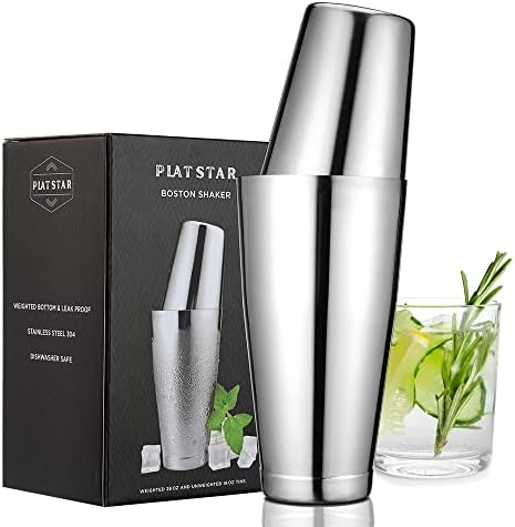 Boston Cocktail Shaker, Bar Bartender Shaking Tins Weighted 28oz Unweighted 18oz for Bartending, Martini Shakers Stainless Steel for Drink | Boston Shaker Set | Silver, by Plat Star