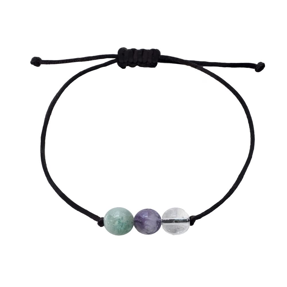 BOHO GARDEN Healing Bead Bracelets - Spiritual Crystal Beaded Bracelet - Made of 3 Real & Natural Gemstones, Adjustable 3-9.7” Black Rope - Gem Stones Jewelry for Men, Women,... - Image 3