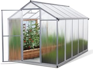 Anlehngewächshaus aus Aluminium, kompaktes Tomaten-Gartenhaus, Aluminium-Gartengewächshaus 5,9 m² mit Fundament, 302 x 190 cm, 6 mm Platten, vielseitig einsetzbar für den frühen Tomatenanbau