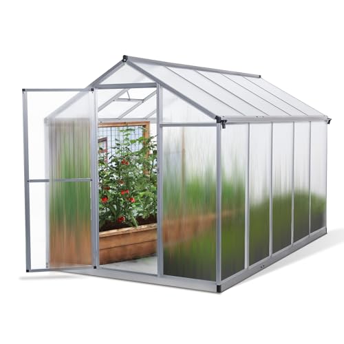 Euboer Gewächshaus Aluminium mit 302 x 178cm Fundament 4mm Platten gartengewächshäuser groß Treibhaus Winterfest Frühbeet Aufzucht 8,52m³