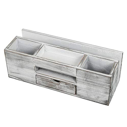 Liry Products Whitewashed Wooden Desktop Organizer Multiple Compartments Rack Shelf Drawer Tabletop Wood Storage Cabinet Office Supplies Caddy Document Stationery Holder Accessory Sorter Vanity Home #TOP7