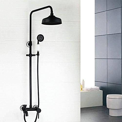 Colonne de douche noire thermostatique 2 fonctions avec pommeau effet pluie 8 pouces pour salle de bain