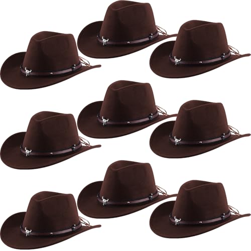 Image of Toulite 9 Pcs Western Cowboy Hats Faux Felt with Strap Bulk | 9 Color Fur Faux Felt Travel Cap for Men Women, Cowgirl Party Halloween Cosplay Costume Western Theme Events