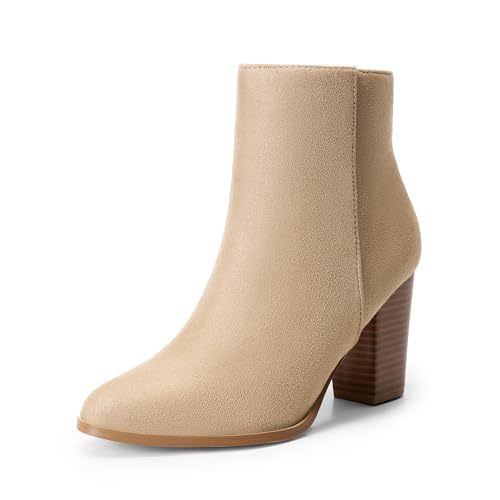 DREAM PAIRS Women's Ankle Boots Chunky Block Heel Booties,Size 9,SAND/SUEDE,ANITA