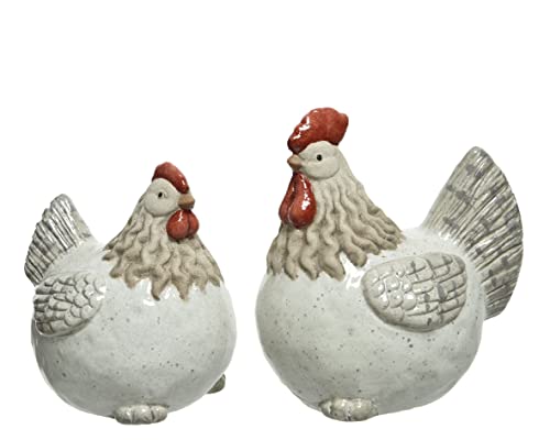 Dekofiguren 12-13,5cm x 2 Stück Hahn Henne Keramik Huhn Osterdeko...