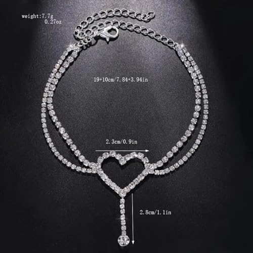 Elegant Silver Adjustable Ankle Bracelet for Women with Rhinestone Butterfly Heart Pendant - Perfect Beach & Summer Foot Chain Jewelry by Femmesavor - Image 7