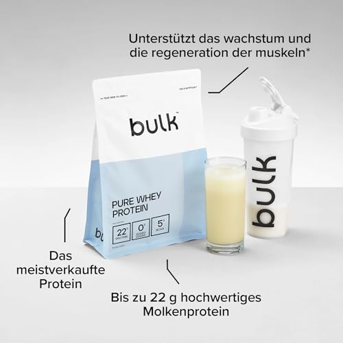 Bulk Pure Whey Protein Pulver | Geschmacksneutral | 26g Protein & 5g BCAAs pro Portion | Whey Konzentrat Shake | Wenig Zucker | Unterstützt Muskelaufbau & Regeneration | Vegetarisch | 1kg
