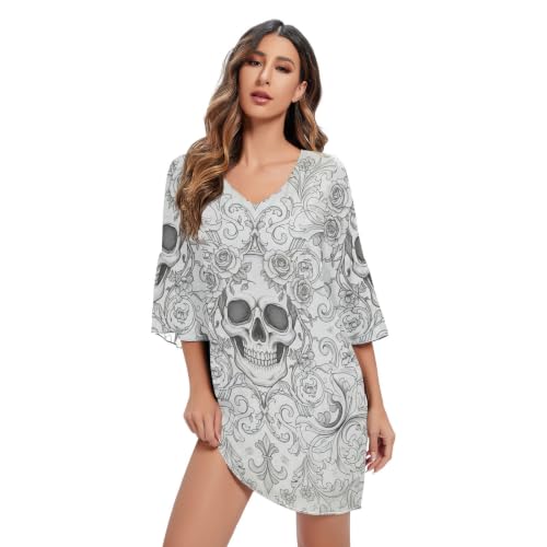 Robe d'été crâne floral vintage à coupe V line, le look idéal pour vos fêtes en terrasse