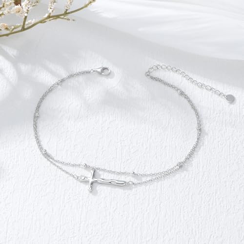 Image of 925 Sterling Silver Layered Ankle Bracelets for Women Jewelry Gifts | 925 Sterling Silver Layered Sea Turtles /Elephant /Wave Anklet Animal Bracelet Summer Ocean Beach Jewelry Gifts for Women