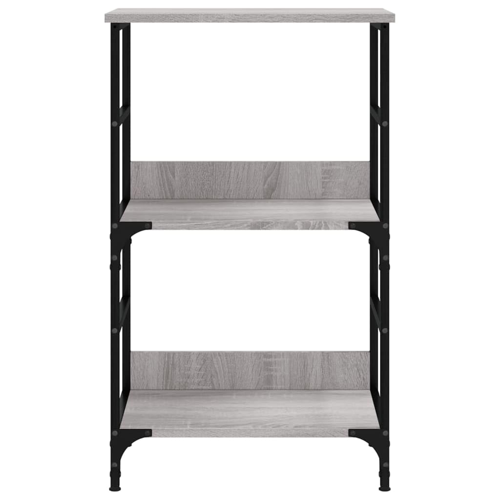 Bücherregal Grau Sonoma aus Holzwerkstoff mit Stahlrahmen 50x33x82 cm freistehend, offenes Regalsystem für Wohnzimmer, Büro, Kinderzimmer, platzsparend mit Stauraum und Ablagefach