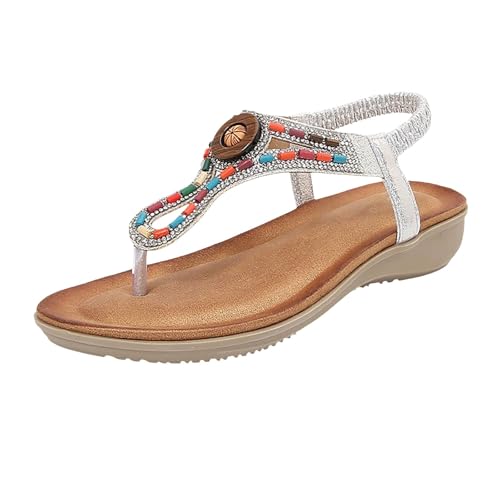 Sandales bohèmes plates pour femme avec semelle souple et lanière de maintien