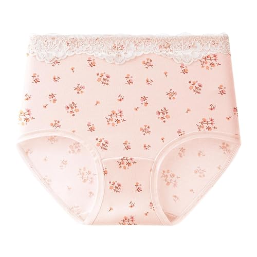 Cotton Women's Lace Trim Floral Print Briefs Beige