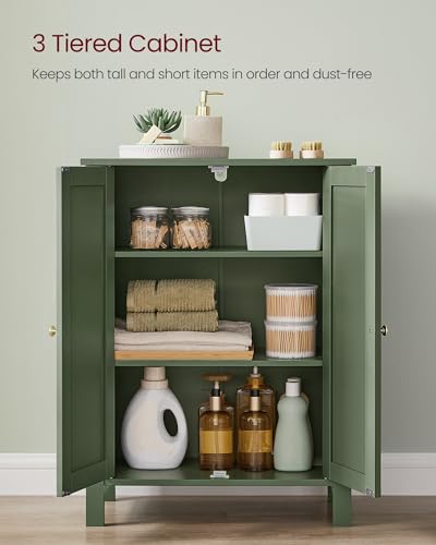 VASAGLE Bathroom Floor Storage Cabinet, Freestanding Bathroom Storage Unit with 2 Adjustable Shelves, 11.8 x 23.6 x 31.5 Inches, Forest Green UBCB060C01 - Image 5