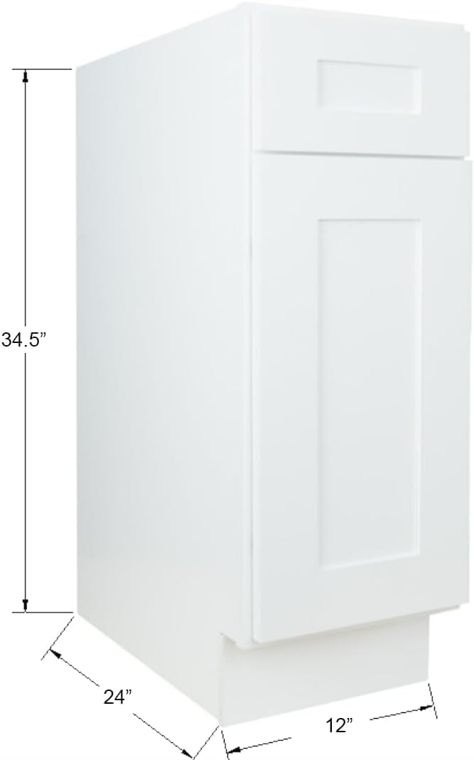 Hollywood Fabiani Design Base Kitchen Cabinet - 12 in. W x 24 in. D x 34.5 in. H, Shaker White, Solid Wood Frame, 1/2-Inch Cabinet-Grade Plywood Box, Soft-Close Door, Ready to Assemble