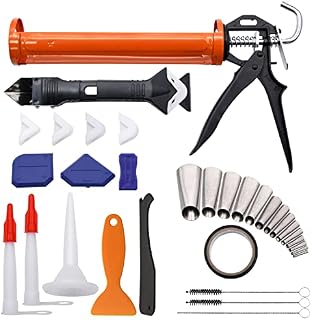 Caulking Gun Kit, 33pcs Caulking Gun Kit, 1/10 Gallon Hand Caulking Gun Drip-Free Smooth Rod with Multifunction Grout Scraper and Caulk Nozzle Finisher Sealant Finishing Tool