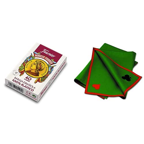 Fournier Conjunto de Mus. Baraja de Cartas Españolas 100% Plásctico + Tapete 90X90 cm