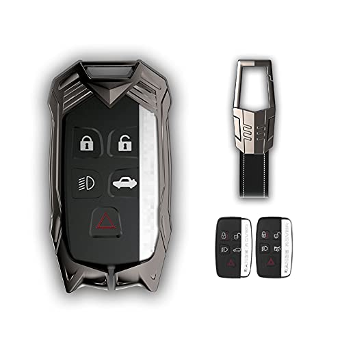 K LAKEY Car Key Fob Cover,Compatible with Jaguar Evoque,Velar,Sport,Discovery 5 Buttons Smart Keyless Entre Key Fob,Armor Key Fob Case Protector Jacket with Buckle Black