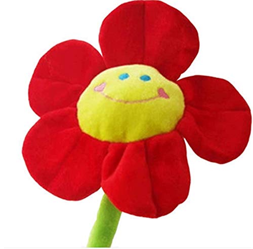 Plush Flower Bendable Stems Colorful Stuffed Flowers Plush Toy Durable Plush Daisy Flower Bouquet with Happy Smiley Face Toy Flower Sunflower Plushie Gift for Kids Baby Girl Toddlers (Red)