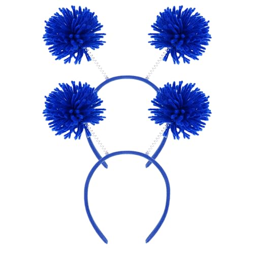 Pistha 2 Pcs Pom Pom Headband Fluffy Ball Hair Loop Blue Feathers Headwear for Costume Cosplay Party School Festivals (2, Royal Blue, One size)