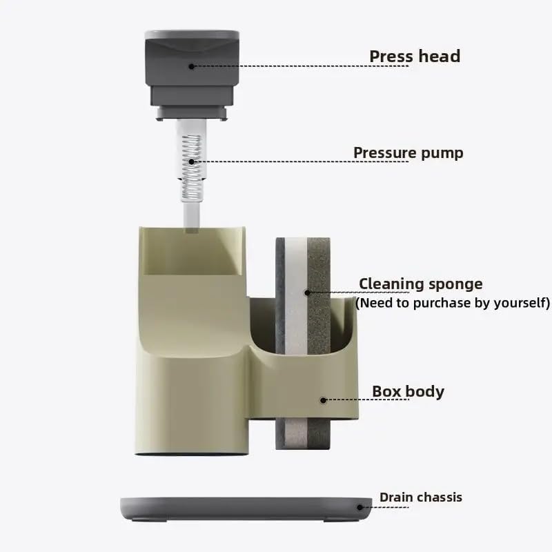 Image of 2 in 1 Dish Soap Dispenser with Caddy & Sponge Holder | Kitchen Sink Caddy Organizer with Soap Pump | Countertop Soap Caddy | Drain Tray for Sponges /Brushes & Scrub Pads