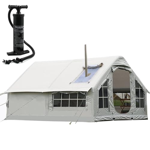 Winter Tente Camping Gonflable, Tente De Glamping Pour 6 8 Personnes, Facile À Installer, Chateau Gonflable Exterieur Xxl Adulte Avec Pompe À Main, Portes, Fenêtres Maille, Sac De Rangement