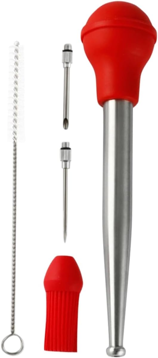 1set Barbecue Turkey Injector Stainless Steel Silicone Sauce Turkey Baster Spice Injecting Tools Cooking Accessory