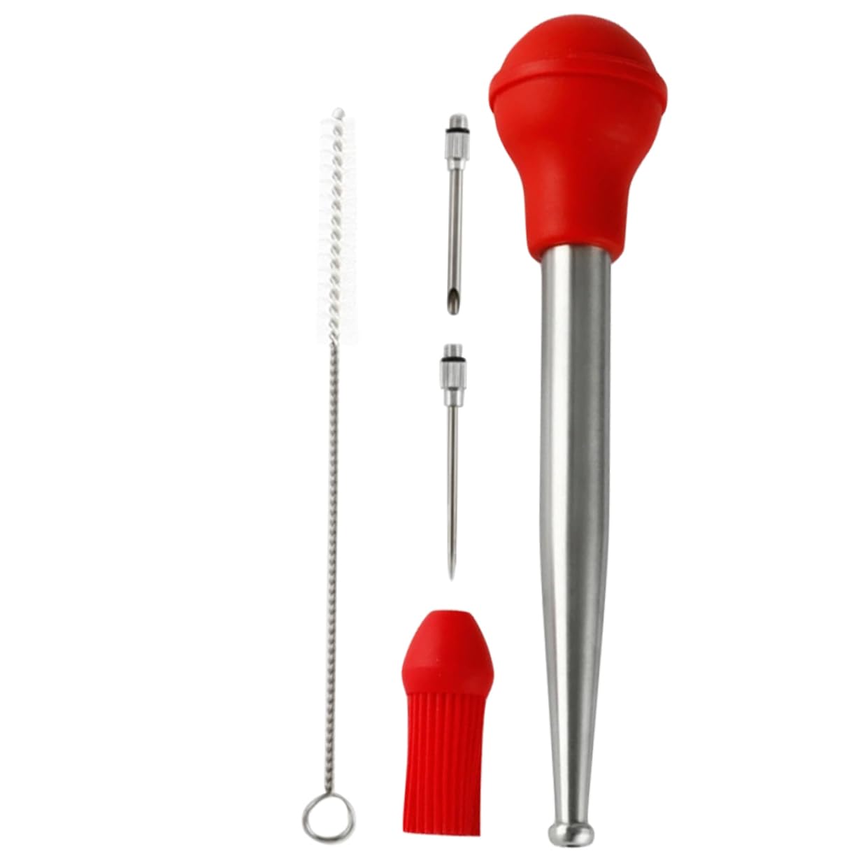 LALADEFIEE Barbecue Accessory Set 1pc Turkey Baster Red Oil Silicone Sauce and Injector for Cajun Turkey Injection