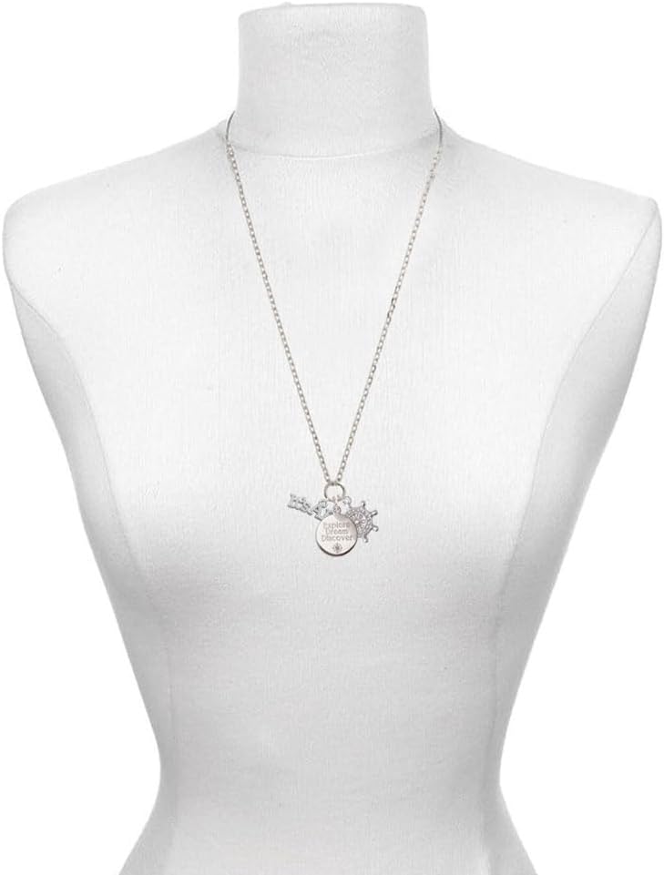 Delight Jewelry Silvertone Large New Baby Gender Reveal Explore Dream Discover Zoey Charm Necklace, 28"