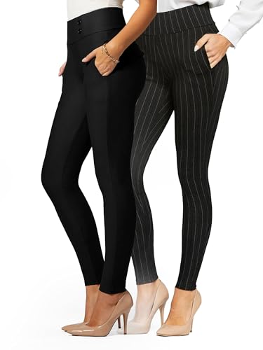 Conceited 2-Pack Stretch Slacks for Women - Wear to Work - Slim Leg Dress Pants with Pockets - Penciled in, Black - (Small)