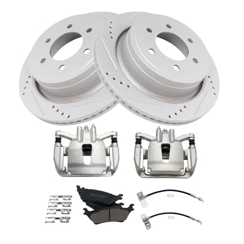 Image of TRQ Brake Pad & Rotor Kit Slotted X Drilled Performance Ceramic Compatible with 2015-2017 Ford F-150