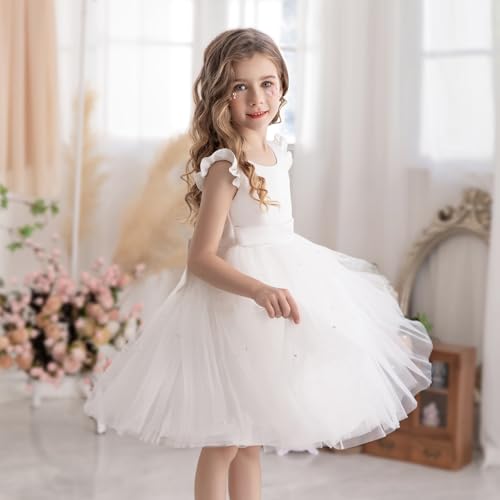 Flower Girl Dress Wedding Guest Ruffle Tulle Satin Party Birthday Princess Dresses Pageant Gown Kids Short3