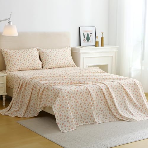 Image of Viviland Floral Twin Sheet Set - 3 Piece Vintage Yellow Boho Flower Patterned Bed Sheets - Soft, Breathable Microfiber Sheets with Deep Pocket, Non-Slip Fitted Sheets & Pillowcases