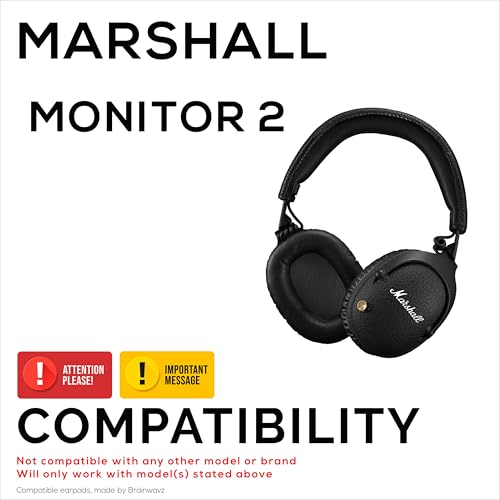 Almohadillas de repuesto para auriculares Marshall Monitor 2, cuero PU y espuma viscoelástica para mayor comodidad, mejoradas, duraderas y de larga duración, marca Brainwavz miniatura 2