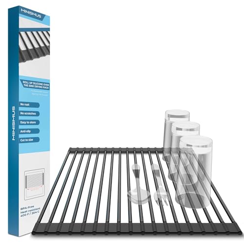 Minismus Over Sink Drying Rack - 13x17 Inches, Black, Roll Up Dish Drying Rack for Kitchen Sink