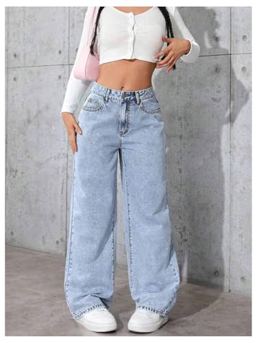 GORGLITTER Girl's Cute Baggy Wide Leg Jeans Elastic High Waisted Denim Pants Bottoms with Pockets4