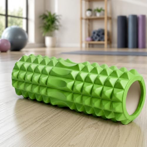 Image of Green Foam Roller for Exercise Gym- Deep Tissue Body Massage Roller for Back Pain, Neck & Knee - Yoga Roller Fitness Workout, Muscle Massager Equipment, Stretching Tool 33 cm