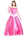 New front Disfraz Traje Princesa Bella Durmiente Aurora para Mujer Adulto Mangas largas Vestido de Fiesta Navidad Cosplay Carnaval Ceremonia Aniversario Halloween,Rosa,M