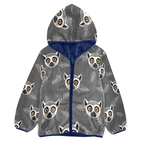 Lemur Faces on Gray Background Toddler Fleece Jacket Girl Boys Hooded Fleece Jacket Coat Warm Outwear Zip-up 3-10T