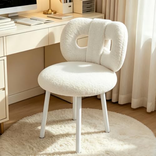 Belfoyer Fauteuil Coiffeuse Moderne, Chaise de Bureau sans Roulette avec Rembourrage Haute Densité, Multi-Usage pour Salle à Manger/Chambre, 45cm, Blanc