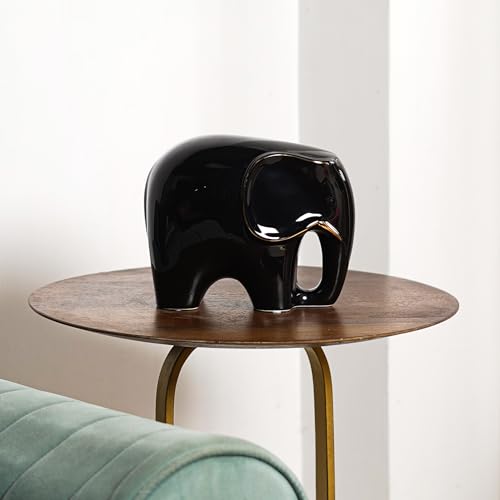 Image of The Artment your artistic apartment Glossy Black Ceramic Elephant Showpiece: Elegant Decor for Living Room, Bedroom, Office, Table Top or Desk Accent Regular Size