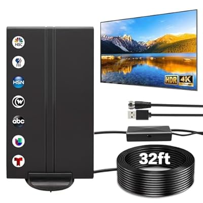 2025 Upgraded 1800+ Miles Digital HDTV Antenna Indoor/Outdoor with Amplifier Signal Booster, 360° Long Range Reception for 4K 8K 1080p All TVs - Thick Coaxial Cable Supports Smart & Older TVs