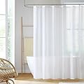 Madison Park Anna Sheers Shower Curtain, Textured Striped Accent Design, Modern Mid-Century Bathroom Decor, Machine Washable, Fabric Privacy Screen 72x84, White