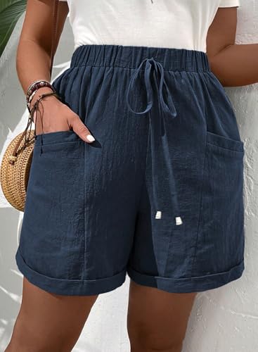 Eytino Womens Plus Size Shorts Casual Elastic Waist Drawstring Comfy Lightweight Summer Shorts with Pockets(1X-5X)3