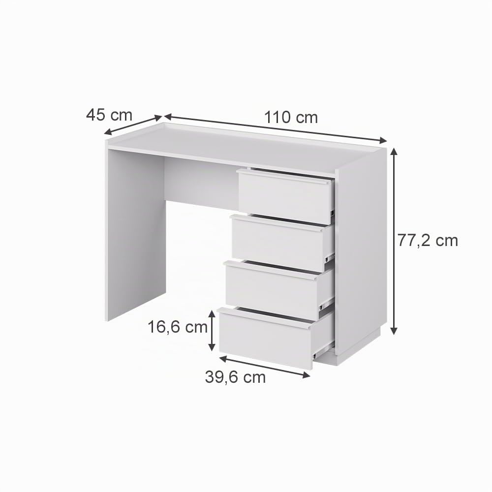 Vicco Bureau Viktoria, Blanc, 110x45cm | avec 4 tiroirs, convient comme poste de travail pour le télétravail et les études