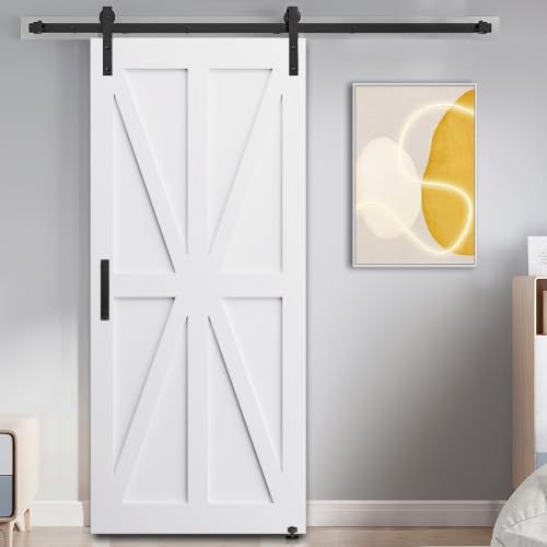 Star Style Real Primed Door Slab, DIY Panel Door, Modern Interior Barn Door, Moisture-Proof, Anti-Deformation, Pre-Drilled Ready to Assemble, Suitable for Pre-Hung and Barn Door (32 * 80)