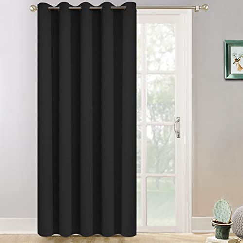 Yakamok Wide Thermal Blackout Patio Door Curtain Panel, Sliding Door Insulated Grommet Curtains, Extra Wide Curtains for Sliding Glass Door, Black, W70 x L84, 1 Panel