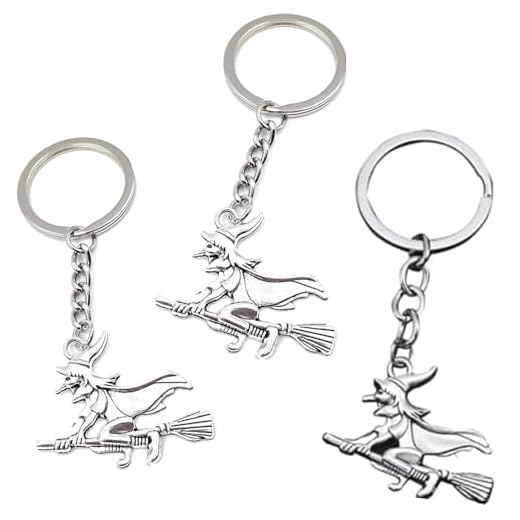 BOBOZHONG Llavero,3 Piezas Llavero de Bruja en Escoba,Amuleto de la Suerte de Metal,Llavero de la Parca de Halloween,Llavero de Metal,para Mujeres,Hombres y niñas,Regalo