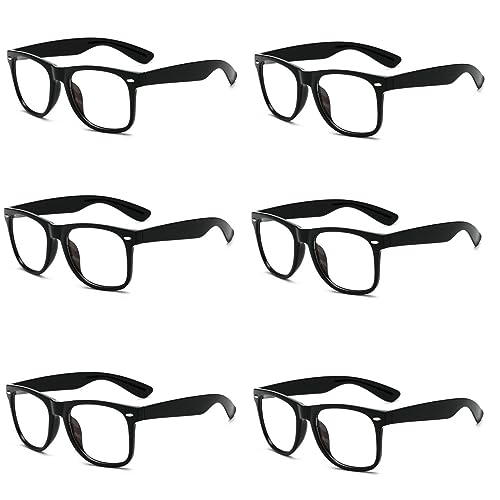 MEISH 6 gafas cuadradas retro enmarcadas gafas nerd lentes transparentes gafas de moda cuadrados enmarcados para fiesta temática de maquillaje